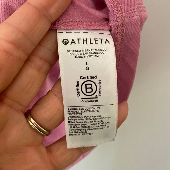 Athleta Women's size Large Outbound Twist Pink V-neck Back Tie Shirt Athleisure - Picture 10 of 10